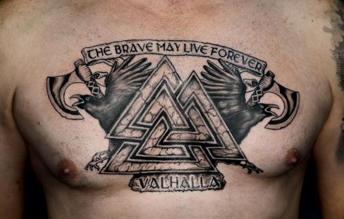 Valhalla Valknut chest tattoo