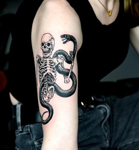 Skeleton + snake Tattoo